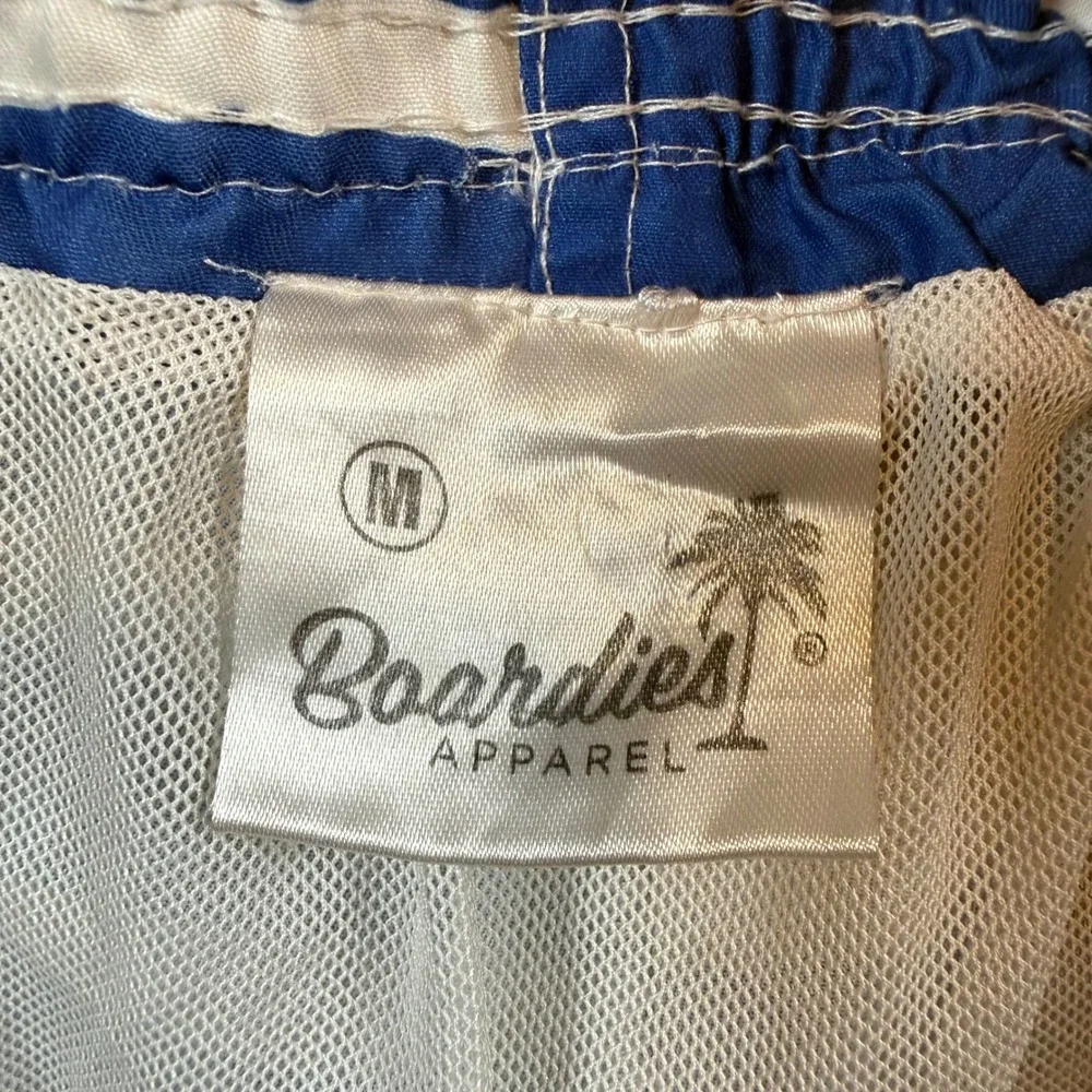 Boardies Swim Trunks Mens Medium Blue White Striped Drawstring Mesh Lining